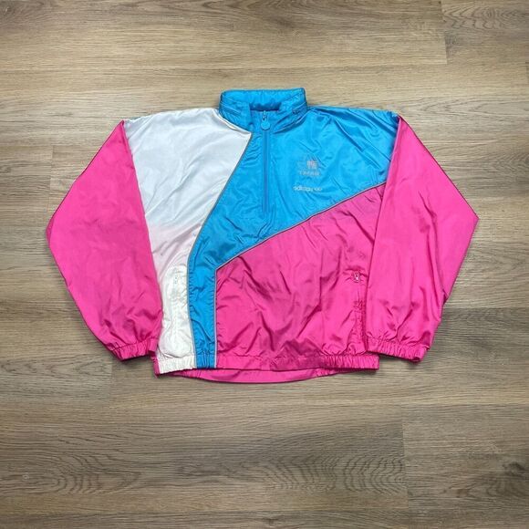 Vintage Adidas Jacket Mens Medium Blue Trefoil 90s Full Zip Hooded Retro - Picture 1 of 13